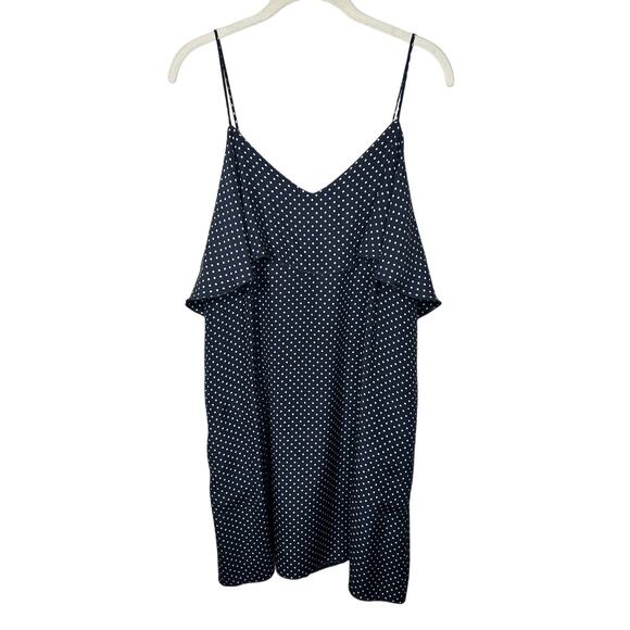 ATM Blue & White Polka Dot 100% Silk Ruffle Sleeveless Dress Women's Large - Picture 2 of 10